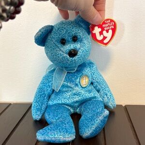 Ty Blue Swirl Teddy Bear with Red Heart Tag